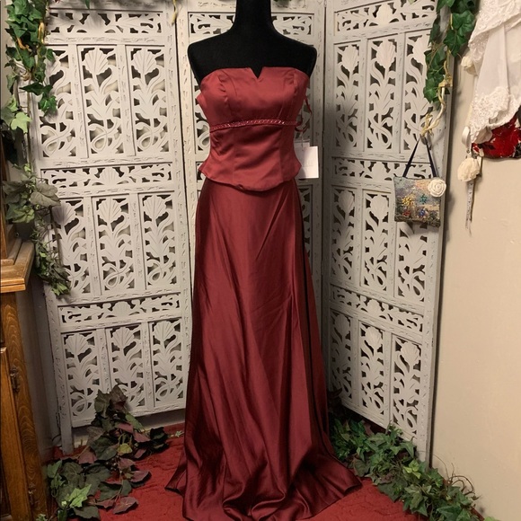 NEW! MORI LEE BURGUNDY RED TOP & SKIRT FORMAL PROM DRESS EVENING GOWN - Picture 2 of 15